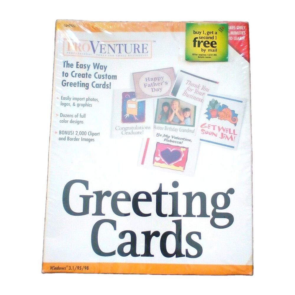 PROVENTURE GREETING CARDS PC WINDOWS CD SOFTWARE NEW SEALED VINTAGE CLIPART DIS